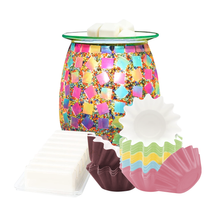 Load image into Gallery viewer, Flippin&#39; Happy BUNDLE of Jelly Bean Wax Warmer with 25 Pieces of Multicolor Wax Liners and Orange Blossom Wax Melts
