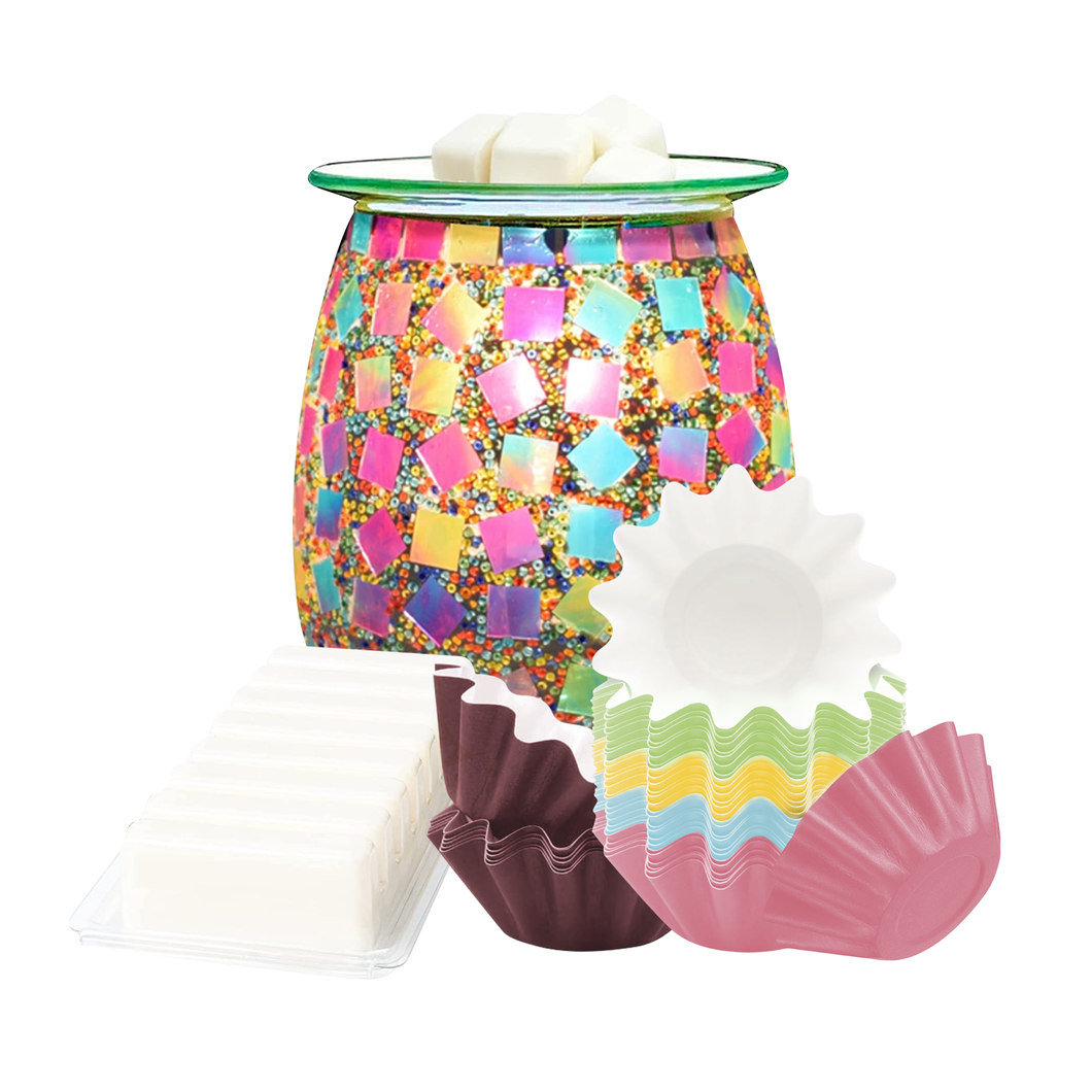 Flippin' Happy Jelly Bean Wax Melter with BlackBerry Bourbon Soy Wax Melts and 25 Pack of Regular Multicolor Wax Liners