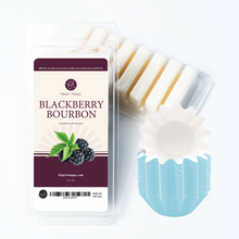 Load image into Gallery viewer, Flippin&#39; Happy BlackBerry Bourbon Soy Melt and Pack 25 Blue Wax Liners
