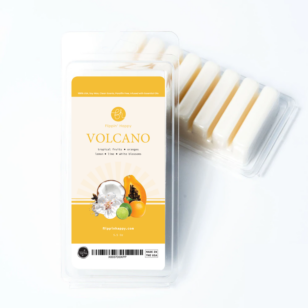 Flippin' Happy Scented Soy Wax Melts for Electric Wax Warmers, Tart Burners, Candle Warmers and Melters, Organic 100% Soy Wax Melts, Wax Cubes, and Wax Bars (Volcano)